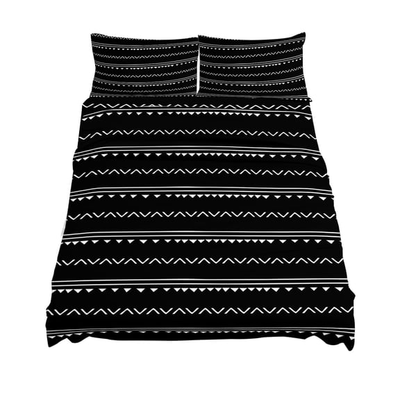 King Size Black Boho Sheet Sets Geometric Stripes Triangle Soft Breathable Microfiber Bed Sheets Deep Pockets 4 Piece Bed Sheets Set, 1 Fitted Sheet, 1 Flat Sheet & 2 Pillowcases