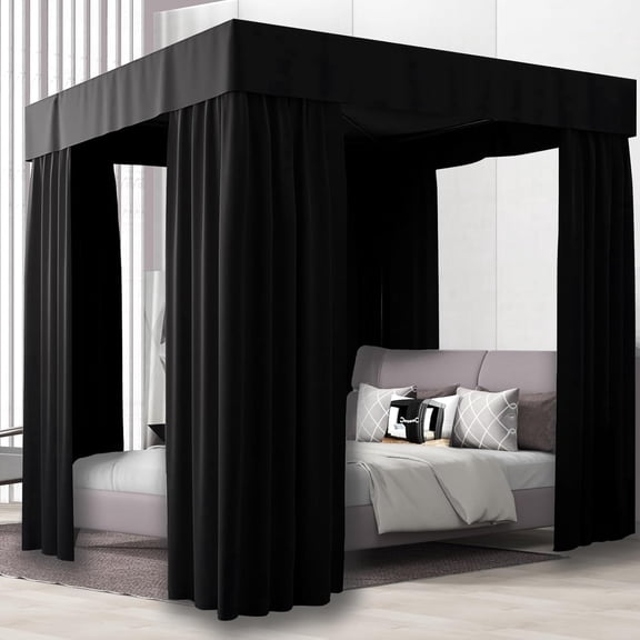 King Size Black Canopy Bed Curtains,Completely Opaque Blackout Curtains Suitable for Canopy Bed Frames,Adults & Girls Room Decoration