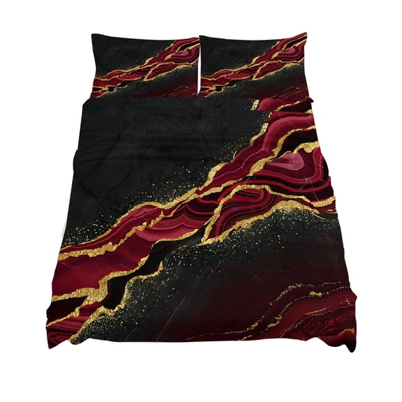 King Size Black Gold Marble Sheet Sets Rose Red Luxury Modern Abstract Texture Soft Breathable Microfiber Bed Sheets Deep Pockets 4 Piece Bed Sheets Set, 1 Fitted Sheet, 1 Flat Sheet & 2 Pillowcases