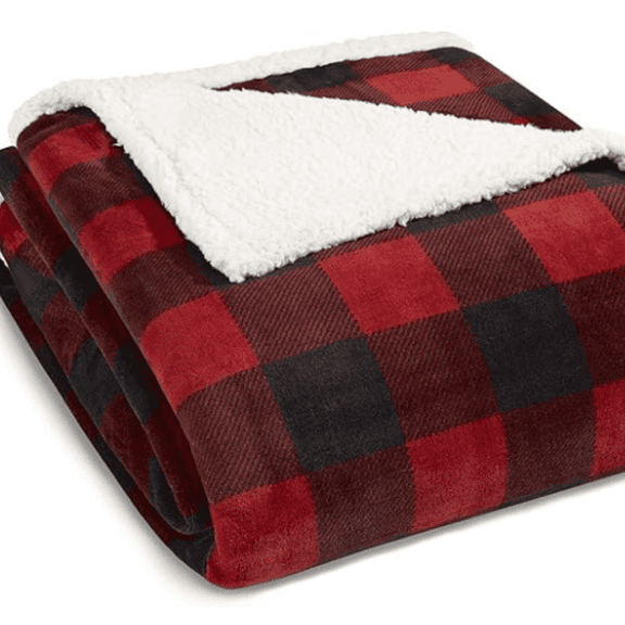 King Size Blanket, Ultra-Soft Plush Bed Blanket with Faux Shearling Reverse, Oversized Bedding for Couch or Bed (Mountain Plaid Red Check)