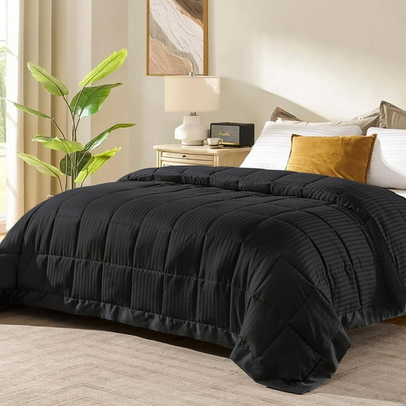 King Size Blanket with Satin Trim, Lightweight Down Alternative King Blanket for All Season, Machine Washable (Black, 90x108 Inch)
