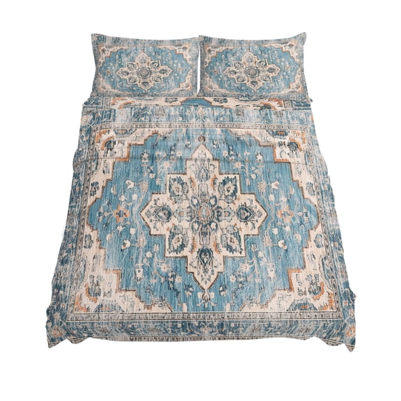 King Size Blue Boho Sheet Sets Oriental Medallion Retro Distressed Bohemian Soft Breathable Microfiber Bed Sheets Deep Pockets 4 Piece Bed Sheets Set, 1 Fitted Sheet, 1 Flat Sheet & 2 Pillowcases