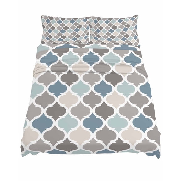King Size Blue Grey Sheet Sets Morocco Trellis Textured Modern Art Soft Breathable Microfiber Bed Sheets Deep Pockets 4 Piece Bed Sheets Set, 1 Fitted Sheet, 1 Flat Sheet & 2 Pillowcases