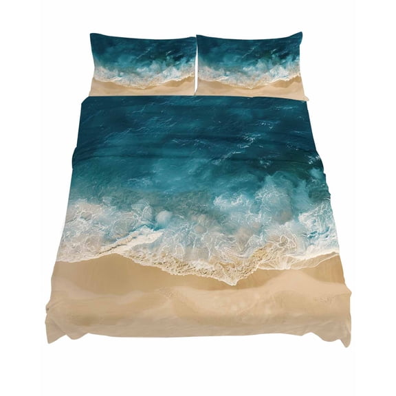 King Size Blue Ocean Sheet Sets Beach Wave Pattern Soft Breathable Microfiber Bed Sheets Deep Pockets 4 Piece Bed Sheets Set, 1 Fitted Sheet, 1 Flat Sheet & 2 Pillowcases