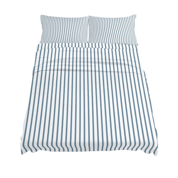 King Size Blue White Stripe Pattern Sheet Sets Simple Style Light Blue Pinstriped Soft Breathable Microfiber Bed Sheets 4 Piece Bed Sheets Set, 1 Fitted Sheet, 1 Flat Sheet & 2 Pillowcases
