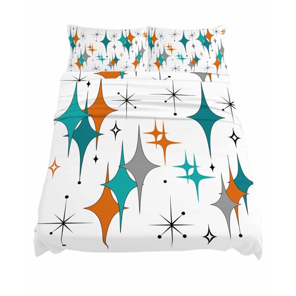 King Size Bohemia Mid Sheet Sets Century Geometric Diamond Pattern Soft Breathable Microfiber Bed Sheets Deep Pockets 4 Piece Bed Sheets Set, 1 Fitted Sheet, 1 Flat Sheet & 2 Pillowcases