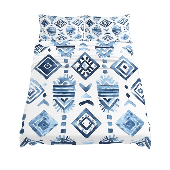 King Size Bohemia Sheet Sets Blue Argyle Abstract Geometric Texture Ethnic Style Soft Breathable Microfiber Bed Sheets 4 Piece Bed Sheets Set, 1 Fitted Sheet, 1 Flat Sheet & 2 Pillowcases