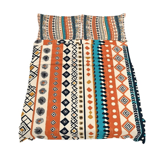 King Size Bohemian Patterns Sheet Sets Orange Seamless Stitching Soft Breathable Microfiber Bed Sheets Deep Pockets 4 Piece Bed Sheets Set, 1 Fitted Sheet, 1 Flat Sheet & 2 Pillowcases