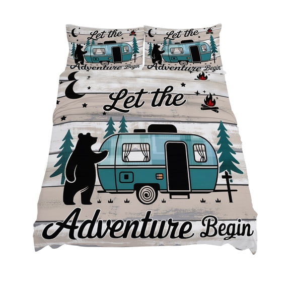 King Size Camper Van Bear Sheet Sets Let The Adventur Vintage Wood Grain Soft Breathable Microfiber Bed Sheets Deep Pockets 4 Piece Bed Sheets Set, 1 Fitted Sheet, 1 Flat Sheet & 2 Pillowcases