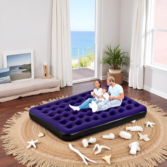 King Size Camping Air Mattress with Air Pump, 80"x 72" Thickened Portable Blow Up Inflatable Air Mattress, Travel Sleeping Bed Pad for Camping Home Hiking