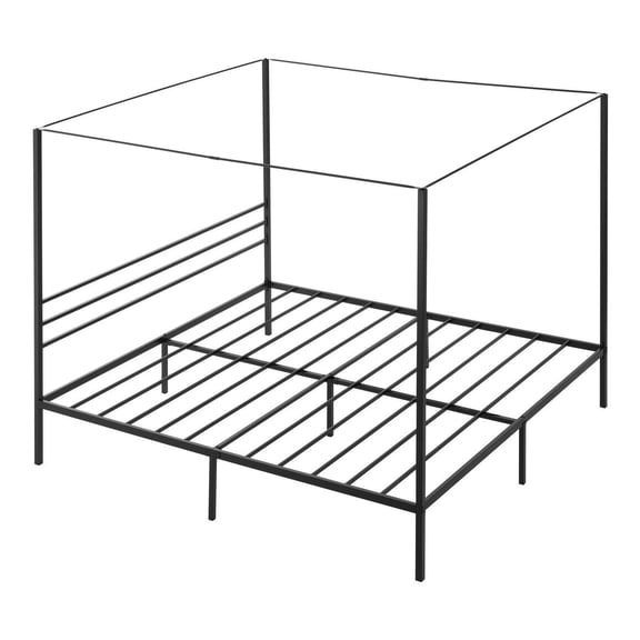 King Size Canopy Bed Frame, Metal Platform Bed with Four Poster, Heavy Duty Steel Slats, Under Bed Storage, No Box Spring, Black