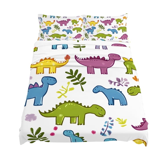 King Size Cartoon Dinosaur Sheet Sets Simple Cute Soft Breathable Microfiber Bed Sheets Deep Pockets 4 Piece Bed Sheets Set, 1 Fitted Sheet, 1 Flat Sheet & 2 Pillowcases