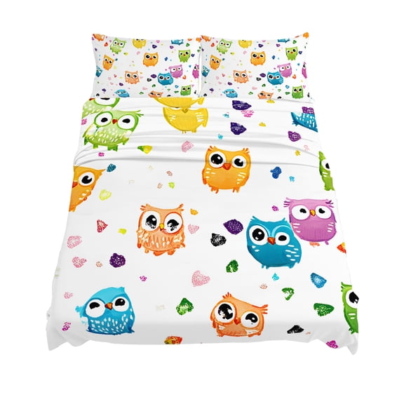 King Size Cartoon Owl Sheet Sets Cute Animal Modern Art Soft Breathable Microfiber Bed Sheets Deep Pockets 4 Piece Bed Sheets Set, 1 Fitted Sheet, 1 Flat Sheet & 2 Pillowcases