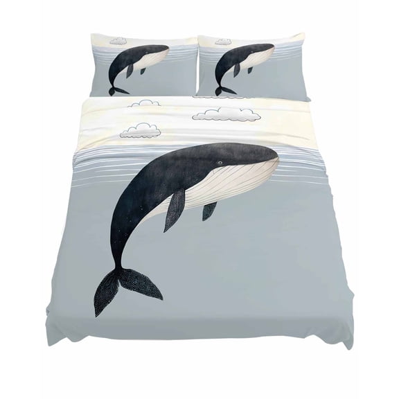 King Size Cartoon Whale Sheet Sets Under the Sea and Clouds Soft Breathable Microfiber Bed Sheets Deep Pockets 4 Piece Bed Sheets Set, 1 Fitted Sheet, 1 Flat Sheet & 2 Pillowcases