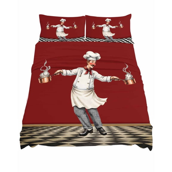 King Size Chef Sheet Sets Rustic Red Farmhouse Copper Pot Black White Plaid Soft Breathable Microfiber Bed Sheets Deep Pockets 4 Piece Bed Sheets Set, 1 Fitted Sheet, 1 Flat Sheet & 2 Pillowcases