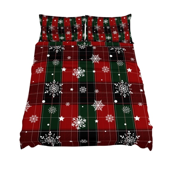 King Size Christmas Red Green Classic Buffalo Plaid Snowflake Pattern Sheet Sets Soft Breathable Microfiber Bed Sheets 4 Piece Bed Sheets Set, 1 Fitted Sheet, 1 Flat Sheet & 2 Pillowcases