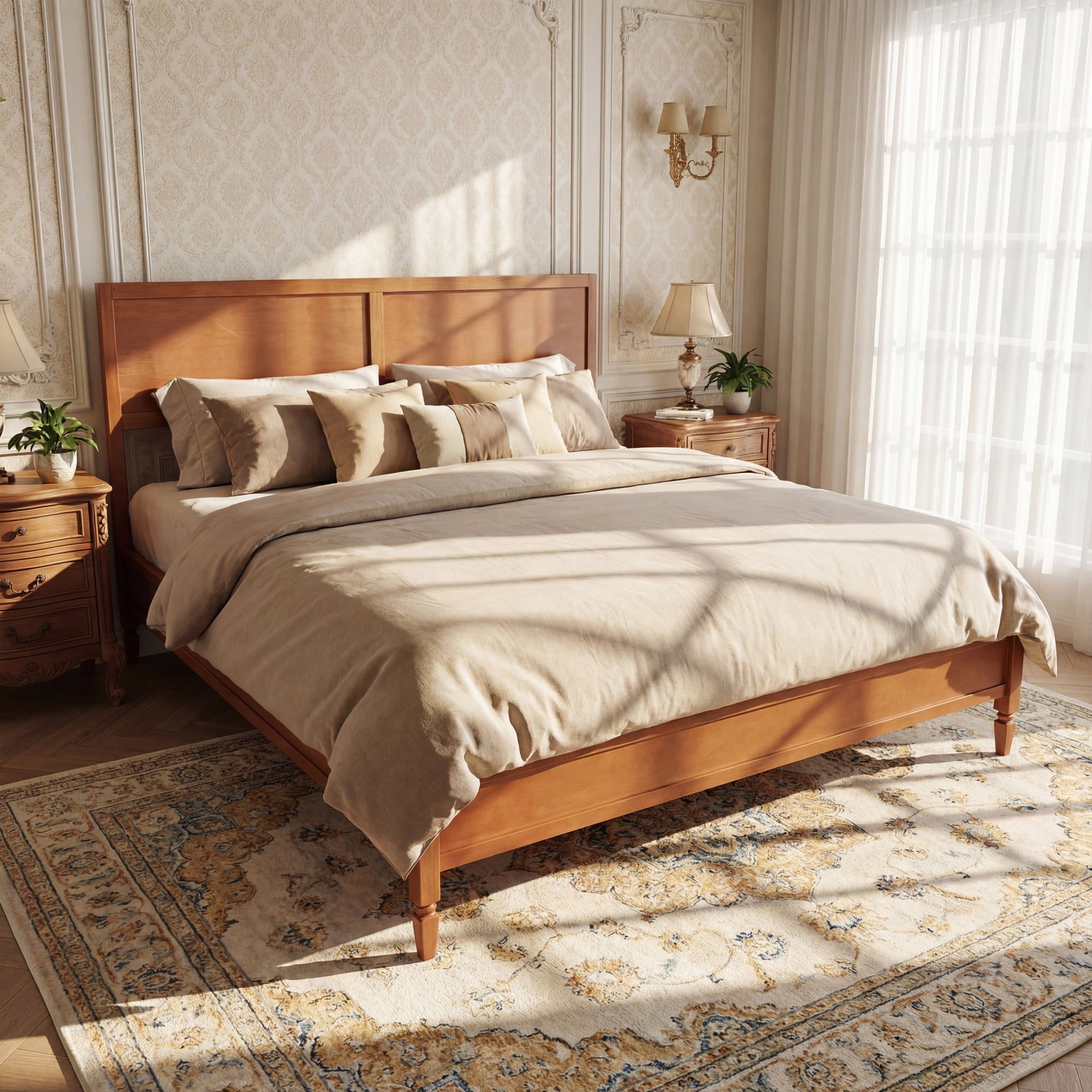 King Size Classic Wood Platform Bed Frame, No Box Spring Needed, Easy Assembly
