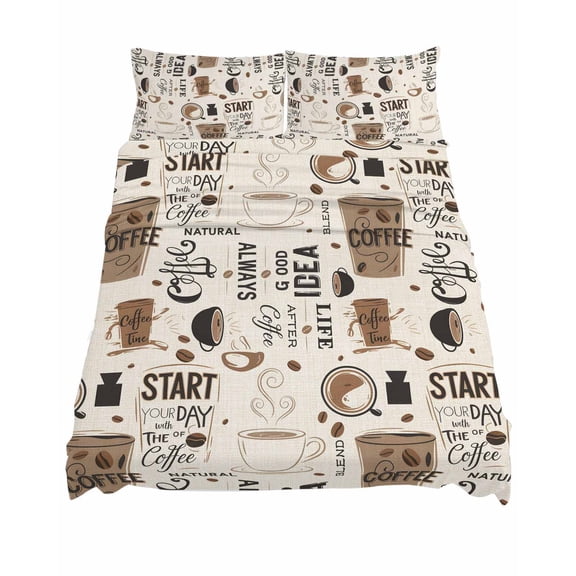 King Size Coffee Cup Sheet Sets Coffee Beans Linen Background Soft Breathable Microfiber Bed Sheets Deep Pockets 4 Piece Bed Sheets Set, 1 Fitted Sheet, 1 Flat Sheet & 2 Pillowcases
