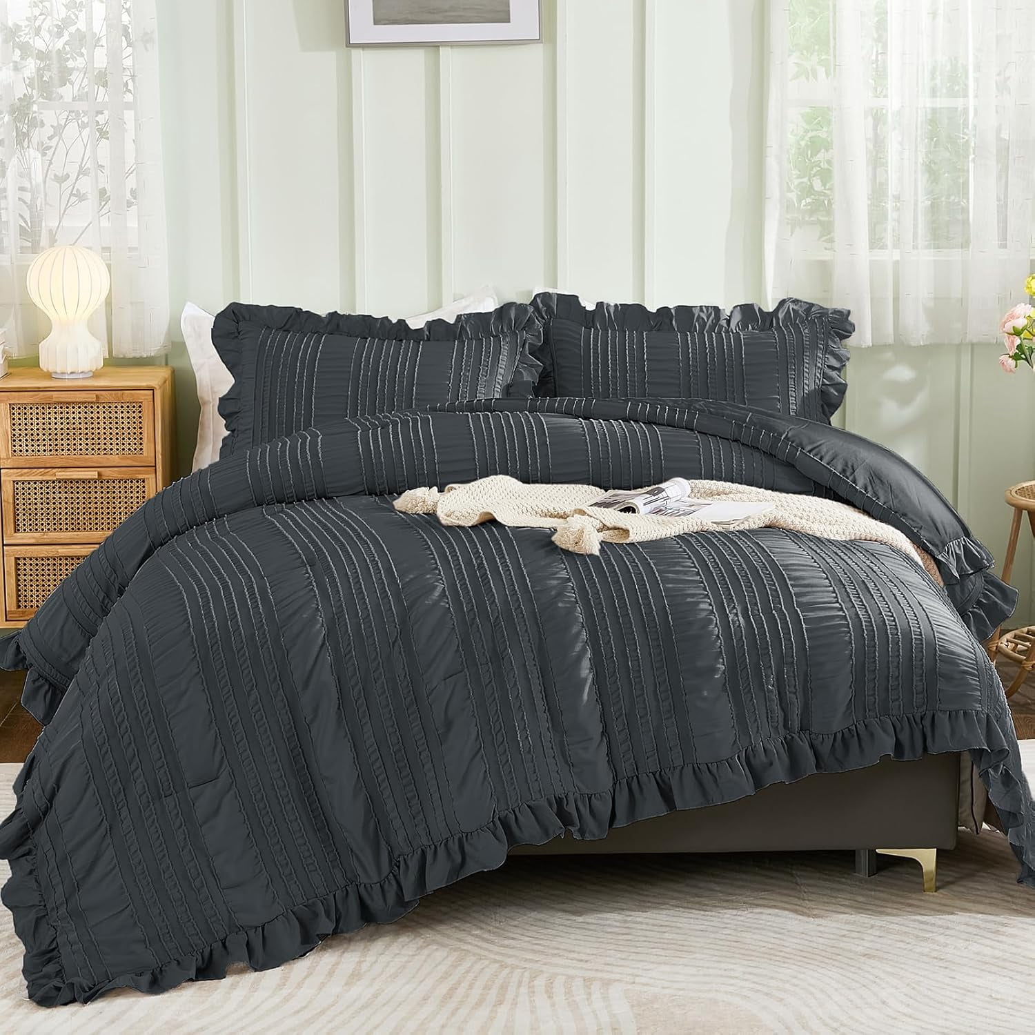 King Size Comforter,Dark Grey Boho Comforter Set King, Shabby Chic ...