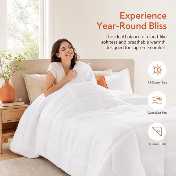 King Size Comforter Duvet Insert, All Season Quilted Down Alternative Bedding Blanket with 8 Tabs, White, 90 x 102 Inches