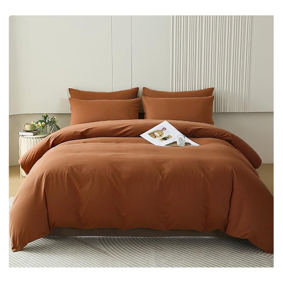King Size Comforter Set 3 Piece Caramel Brown Rust Terracotta Dusty Burnt Orange Bedding Quilt Blanket Warm Soft Cozy Microfiber Fill