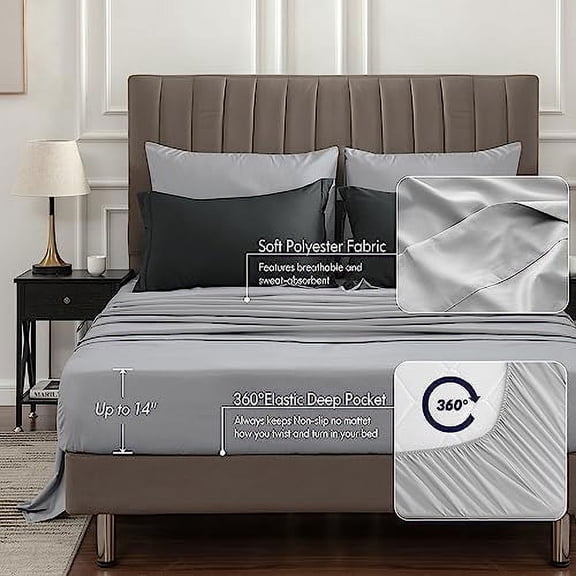 King Size Comforter Set 7 Pieces Bed in A Bag - Soft Microfiber Reversible Black Bed Set with Comforters, Sheets, Pillowcases & Shams, Cozy Luxury Bedding Sets for All Season