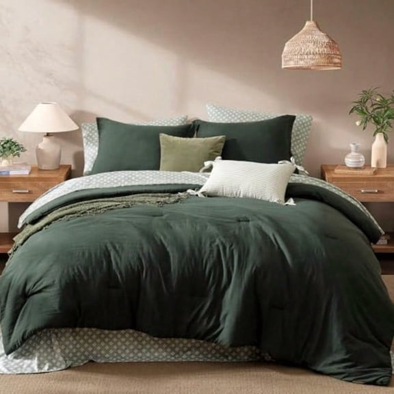 King Size Comforter Set 7 Pieces Deep Forest Prewashed Bed in a Bag King Bedding Sets with Comforters All Seasons Ultra Soft Comforter Bed Set with Sheets Pillowcases Shams