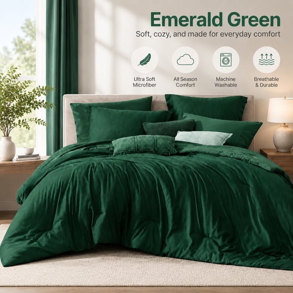 King Size Comforter Set 7 Pieces Emerald Green Bed in a Bag Bedding Set