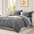 thumbnail image 1 of King Size Comforter Set Bed in a Bag, Plush Grey Flannel Velvet Comforter Sets 7 Pieces, Soft Warm Bedding Set with Comforter, Fitted&Flat Sheets, Pillowcases&Shams, 1 of 12