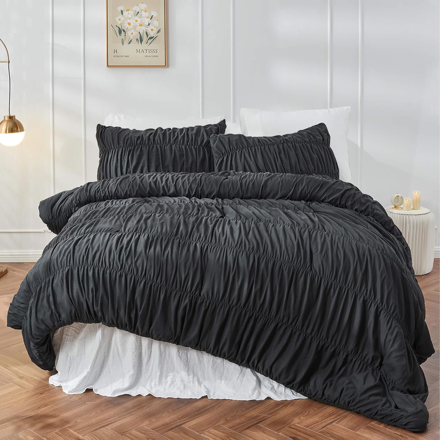 King Size Comforter Set Bedding Ruched Black Comforter King Bed Set
