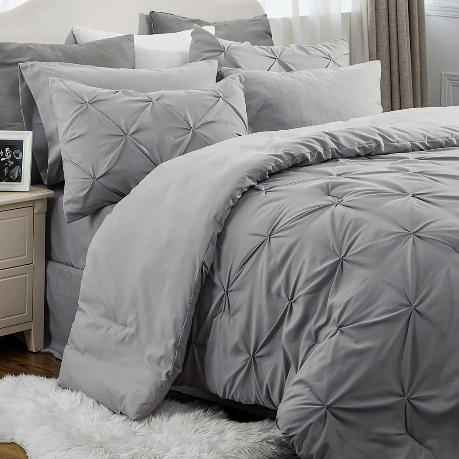 King Gray Microfiber Pintuck Bed in a Bag Set