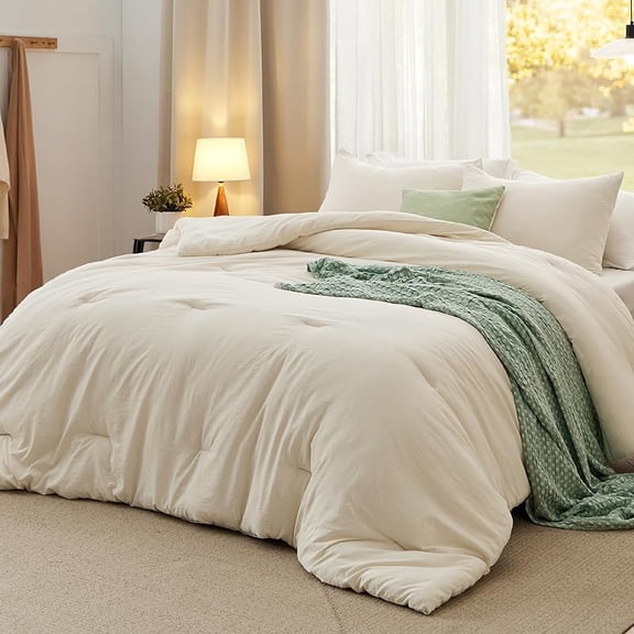 "King Size Comforter Set, Beige Soft Prewashed Bedding for All Seasons, 3-Piece GentleSoft ™ Down Alternative Set, 1 Lightweight Comforter (104"x90") & 2 Pillowcases (20"x36")"
