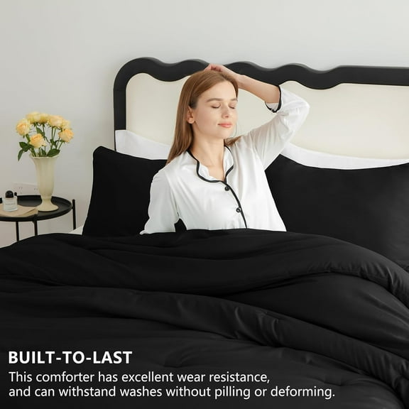 King Size Comforter Set Black, 3 Pieces Solid Comforters King Size Breathable Quilted Style Bedding Set, Luxury Soft Microfiber Down Alternative Comforter Bed Set (1 Comforter & 2 Pillowcases)