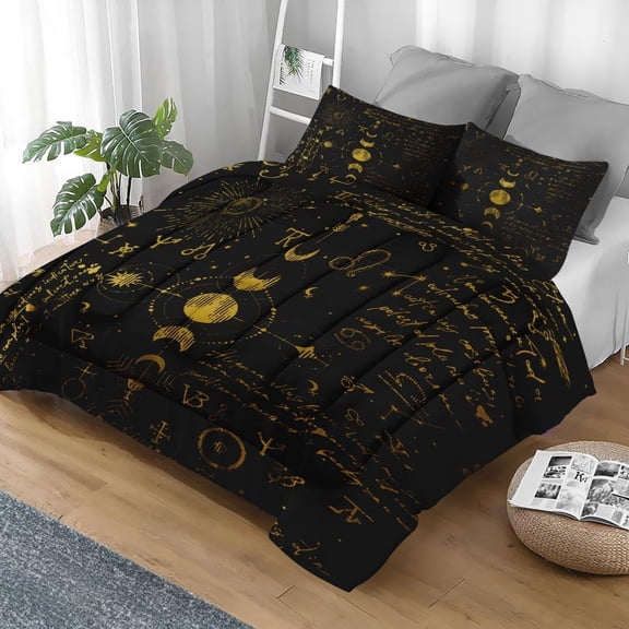 King Size Comforter Set Boho Tarot Space Soft 3 Pcs Bedding for Kids Adults Spooky Sun Moon Pentagram with Pillowcases Bedroom Decor