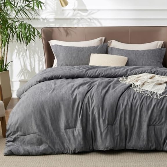 King Size Comforter Set - Charcoal Grey Soft Bedding for All Seasons Cationic Dyed Bed Set 3 Pieces 1 King Size Comforter 104x90 and 2 Pillow Shams (20x36+2)
