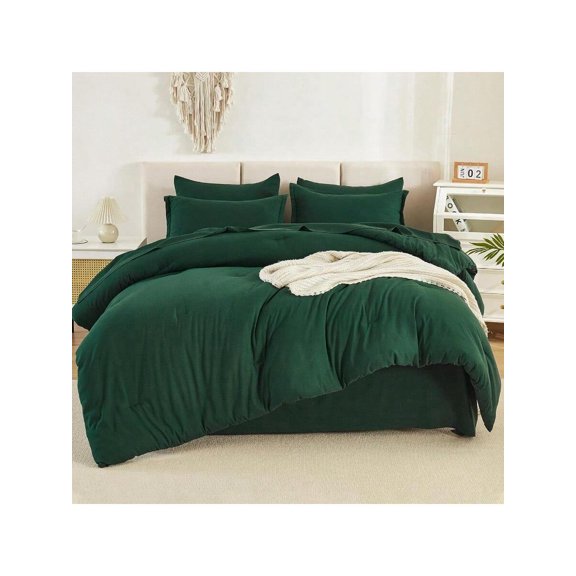 King Size Comforter Set Dark Emerald Green 7 Pieces Bed In A Bag King Bedding Comforter Sets Solid Lightweight Bed Set With Comforter Sheets Pillowcases Shams