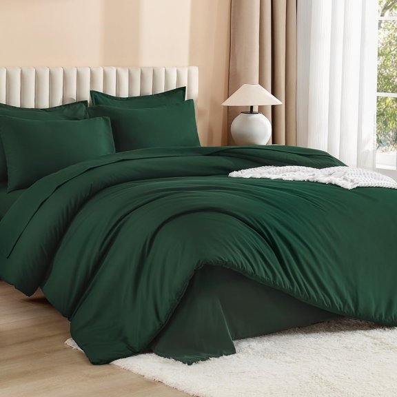 King Size Comforter Set Dark Emerald Green - 7 Pieces Bed in a Bag King Bedding Comforter Sets, Solid Lightweight Bed Set with Comforter, Sheets, Pillowcases & Shams