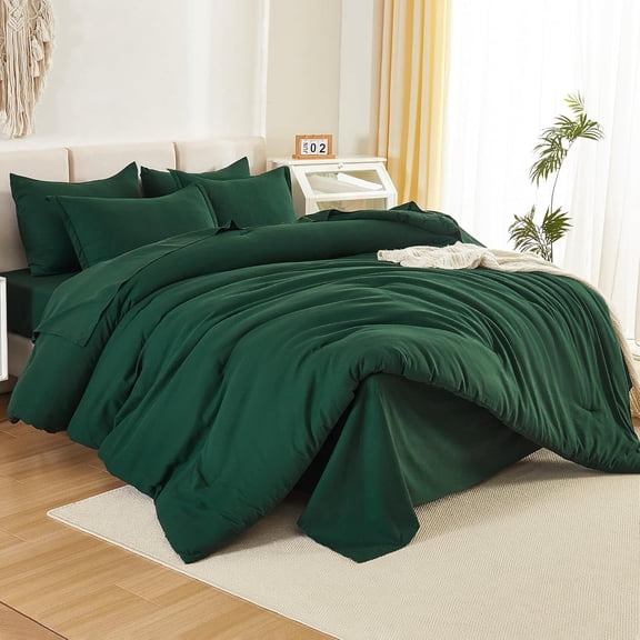King Size Comforter Set Dark Emerald Green - 7 Pieces Bed in a Bag