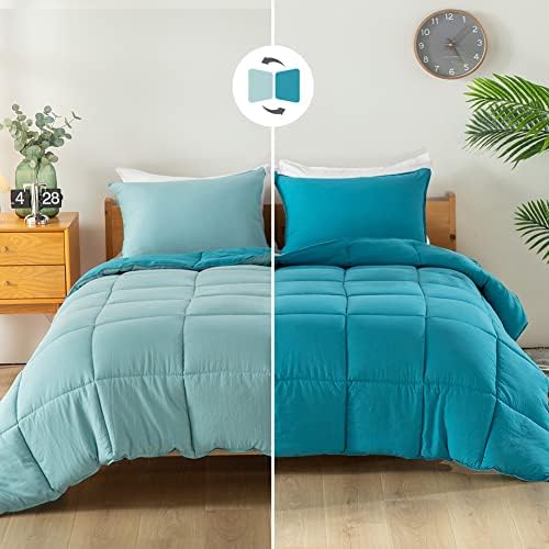 King Size Comforter Set Fluffy Blue Teal Down Alternative Bedding Comforters & Sets Reversible