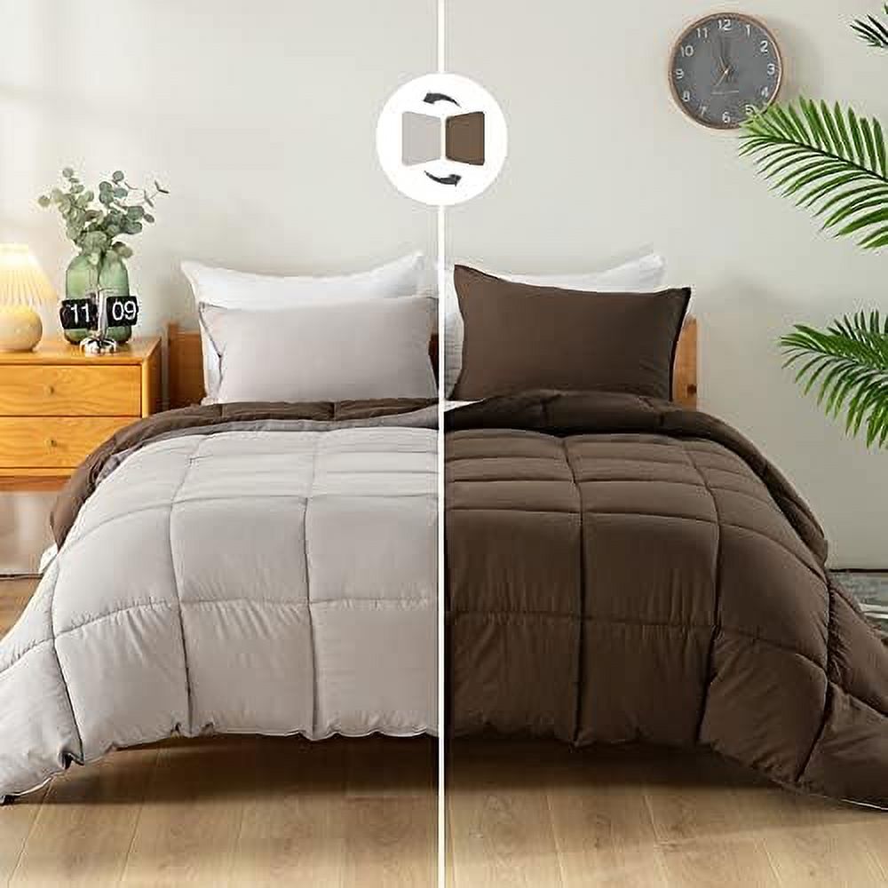 King Size Comforter Set Fluffy Brown Down Alternative Bedding Comforters & Sets Reversible