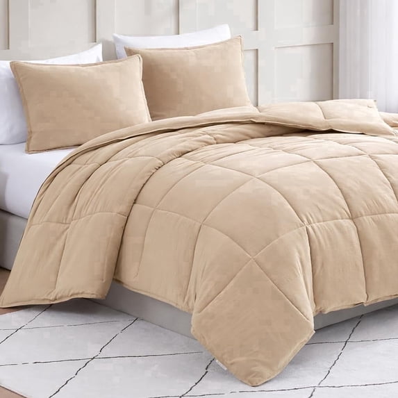 King Size Comforter Set - Goose Down Alternative – Washed Ultra-Soft - Premium All Season Warmth Bedding Set (King, Beige)