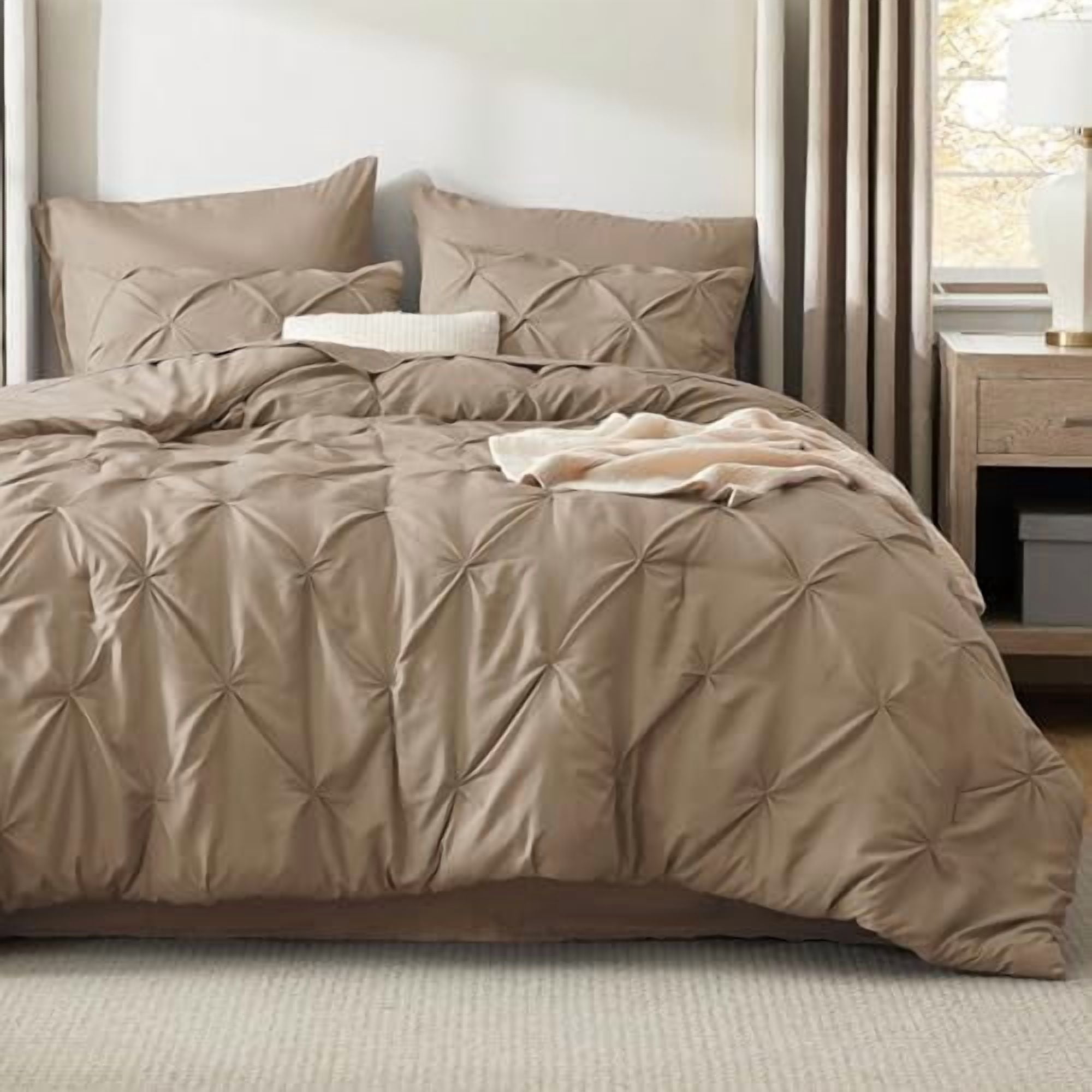 King Size Comforter Set Khaki - Bed in a Bag Bedding Set 7 Pieces ...