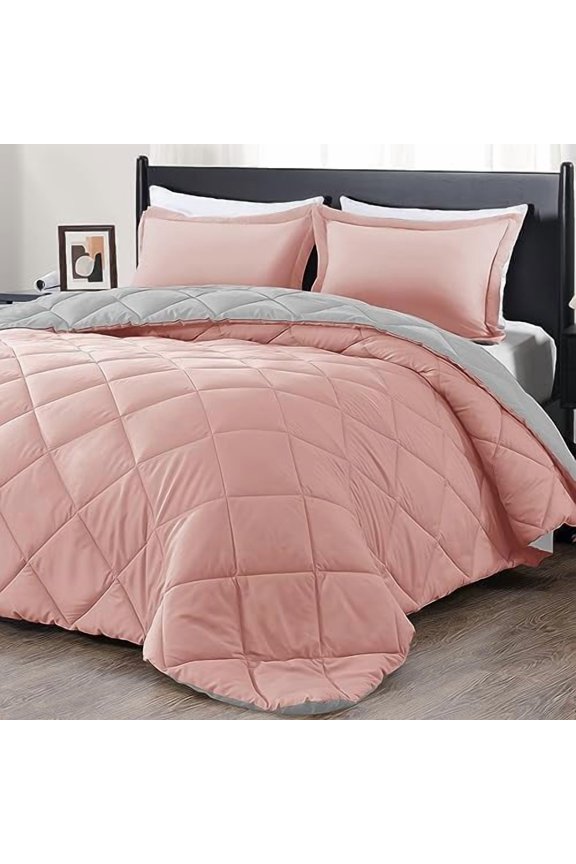 King Size Comforter Set - Pink and Grey King Comforter, Soft Bedding Sets for All Seasons -3 Pieces - 1 Comforter (104"x92") and 2 Pillow Shams(20"x36")