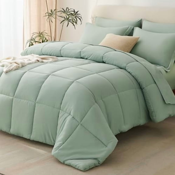 King Size Comforter Set Sage Green - 7 Pieces Bed in a Bag King, Okeo-Tex Certifited Bedding Set, All Season Soft Bed Set with Down Alternative Comforter, Sheets, Pillowcases & Pillow Shams