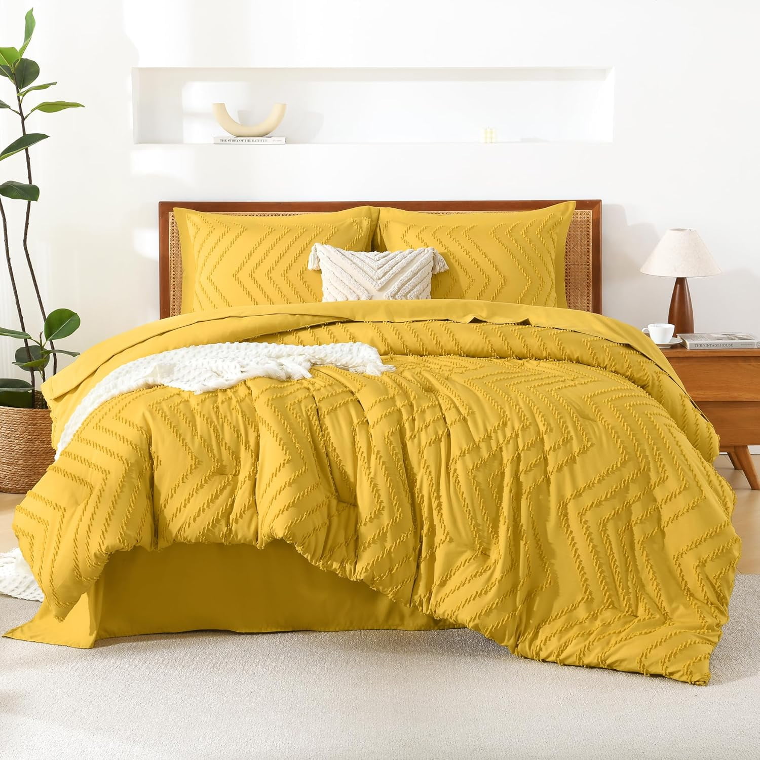 King Size Comforter Set with Sheets in Mustard Yellow - 7 Piece Bed in ...