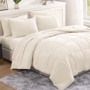King Size Comforter Set Washed - 7 Pieces Bed in A Bag, Bedding Sets with Comforters, Sheets Set, Pillowcases & Shams, King Bed Set- Ivory