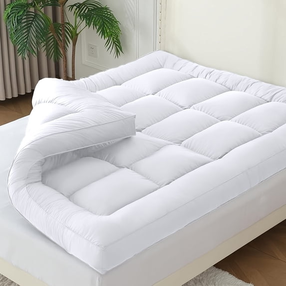 King Size Cooling Mattress Topper, 1000GSM Extra Thick & Plush Pillowtop, Down Alternative Filling, Deep Pocket Fit, Foldable Design for Soft Support