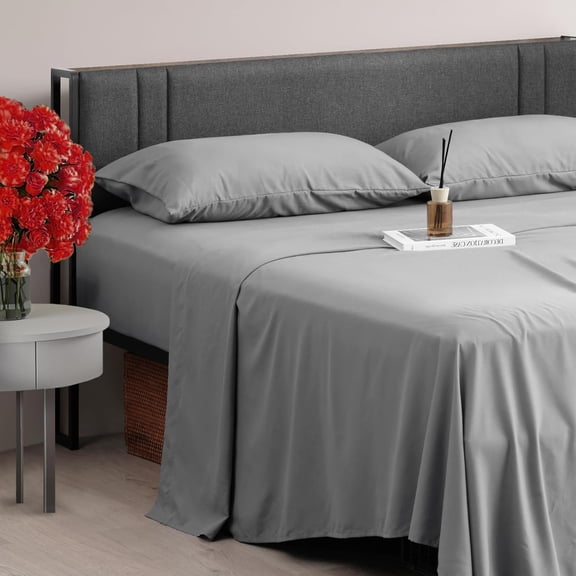 King Size Cooling Sheets Set, Upgraded Deep Pocket Comfy Breathable, Hotel Luxury Bedding Sheets & Pillowcases, Extra Soft & Wrinkle Free, King up to 16 inch, Grey