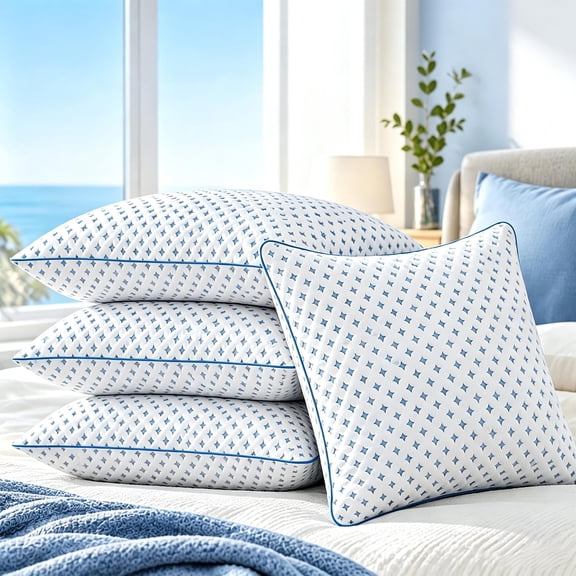 King Size Cooling Star Pillows Set of 4, Soft Breathable Bed Pillows with Removable & Washable Pillowcase, Ideal for Side, Back and Stomach Sleepers