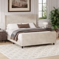 thumbnail image 1 of King Size Corduroy Upholstered Platform Bed Frame with High Headboard and Footboard, King Bed Frame with Vertical Stripe Wingback, No Box Spring Needed, 1 of 8